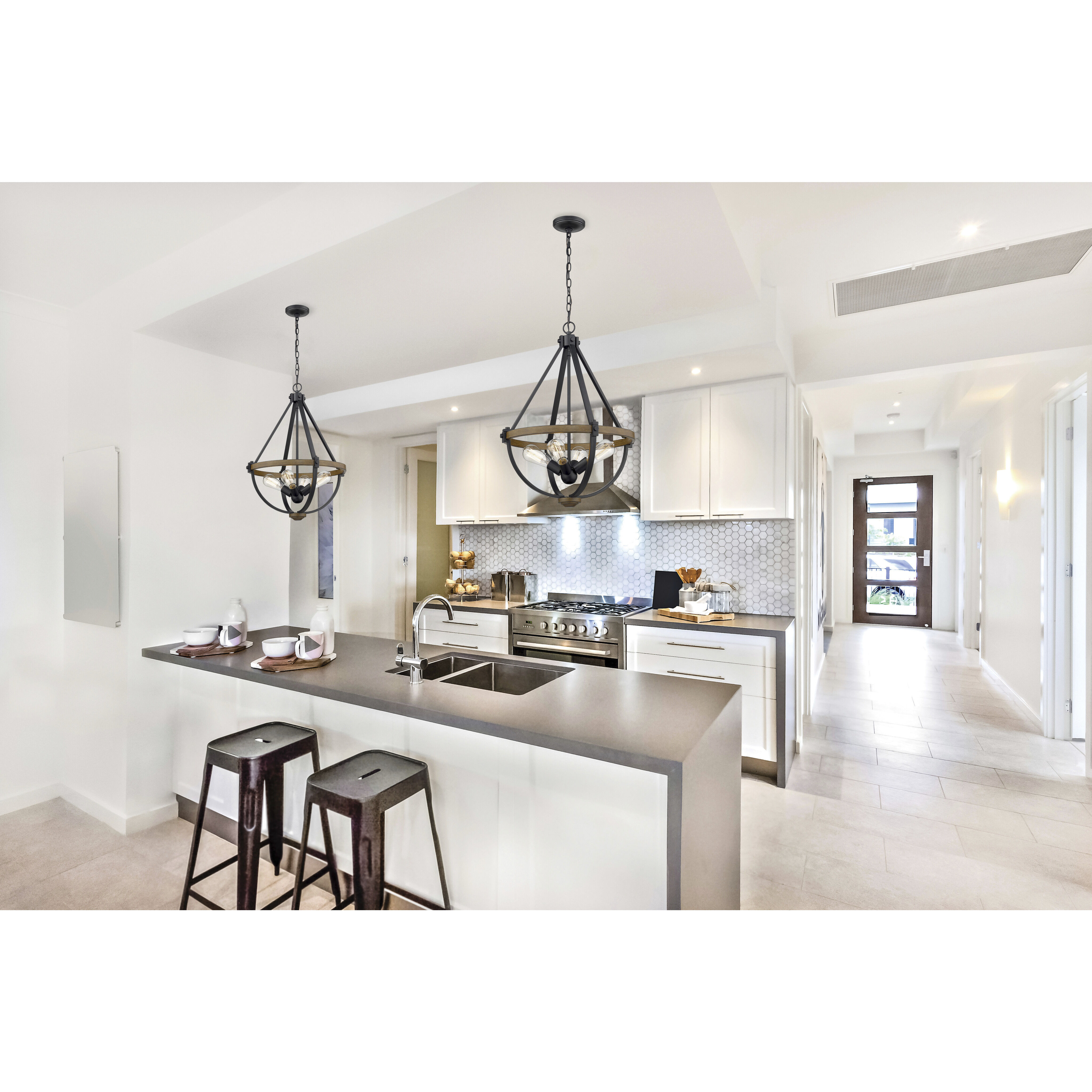 Ellijay 4 Light 20 inch Matte Black/Wood Tone Indoor Pendant Ceiling Light